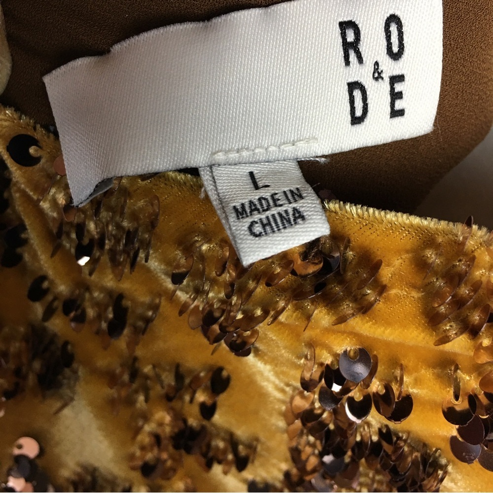 RO & DE by Anthropologie Esther Velvet Sequin Gold Cami Size L - Picture 2 of 12